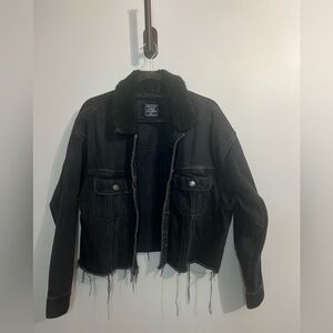 Abercrombie and Fitch black denim jacket with shearling collar  XL